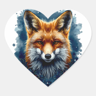 Fox Watercolor Moon Forest Animal Aesthetic Heart Sticker