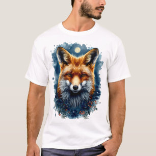 Fox Watercolor Moon Forest Animal Aesthetic T-Shirt
