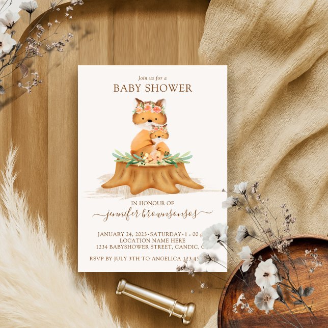 Fox Watercolor Mummy Baby Shower Invitation (Creator Uploaded)