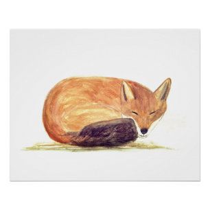 Fox watercolor Orange Brown Forest Art Animal Poster