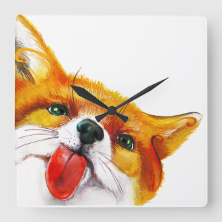 Fox Watercolor Square Wall Clock