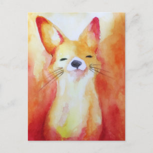 Fox Watercolour Painting Postcard