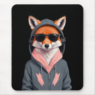 Fox Wearing Hoodie Funny Cool Animal Character Art Mouse Pad