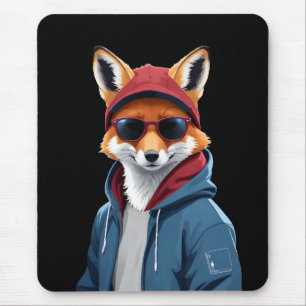 Fox Wearing Hoodie Funny Cool Animal Character Art Mouse Pad