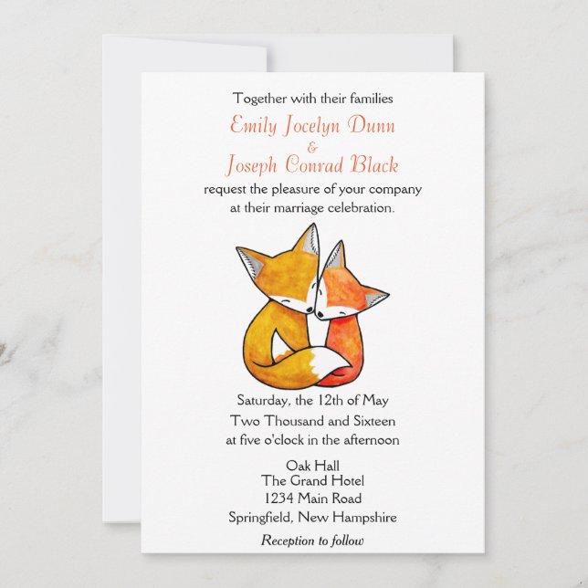 Fox Wedding Invitation Custom Wedding Invitation (Front)