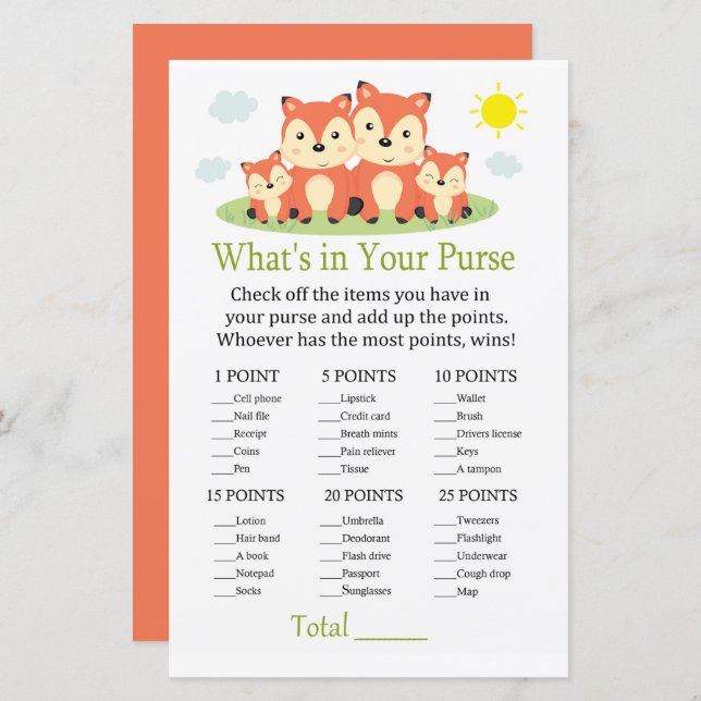 Fox What's in your purse game (Front/Back)