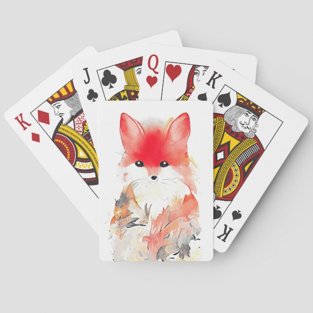Fox Wild Animal Nature Watercolor Art Painting Playing Cards (Back)