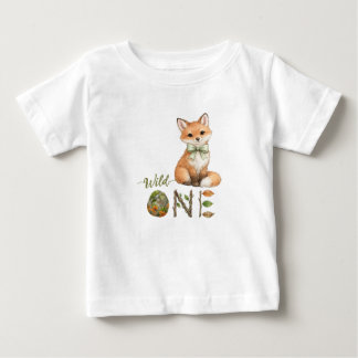 Fox Wild One Watercolor 1st Birthday Baby T-Shirt