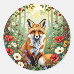 Fox Wildflower Forest Illustration Classic Round Sticker