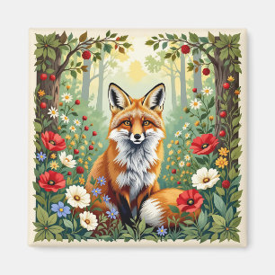 Fox Wildflower Forest Illustration Magnet