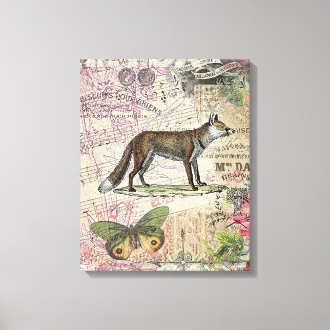 Fox Wildlife Vintage Animal Illustration  Canvas Print (Front)