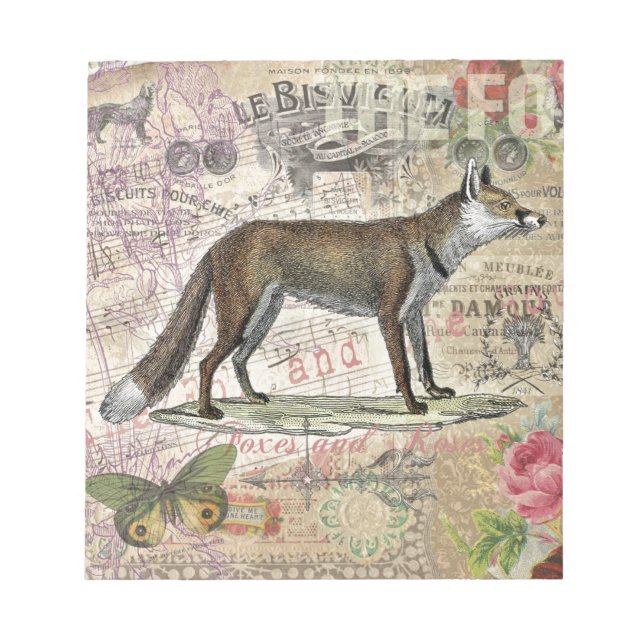 Fox Wildlife Vintage Animal Illustration  Notepad (Front)