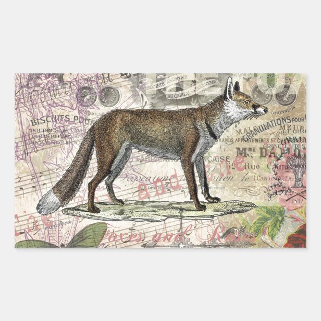 Fox Wildlife Vintage Animal Illustration  Rectangular Sticker (Front)