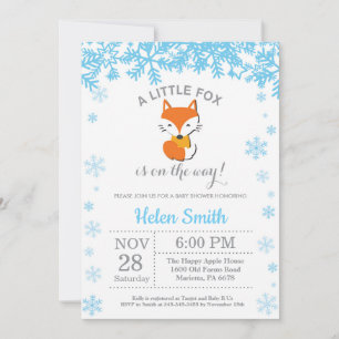 Fox Winter Blue Boy Baby Shower Snowflake Invitation