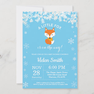 Fox Winter Blue Boy Baby Shower Snowflake Invitation
