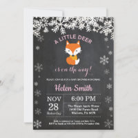 Fox Winter Girl Baby Shower Chalkboard Invitaiton