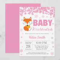 Fox Winter Pink Girl Baby Shower Snowflake