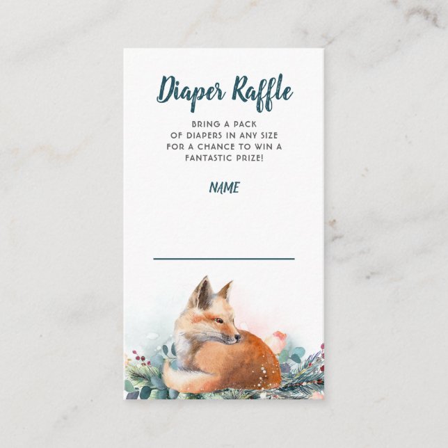 Fox Winter Woodland Baby Shower Diaper Raffle Enclosure Card (Front)
