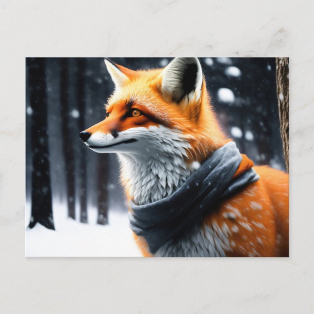 Fox with a scarf in Winter Postcard (Front)