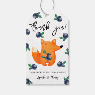 Fox with blueberries - thank you baby shower gift tags