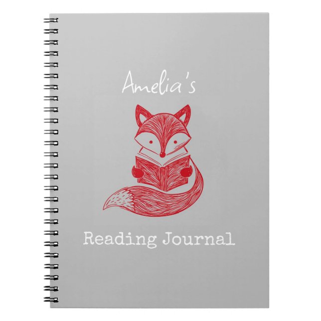 Fox with Book Personalised Reading Notebook (Front)