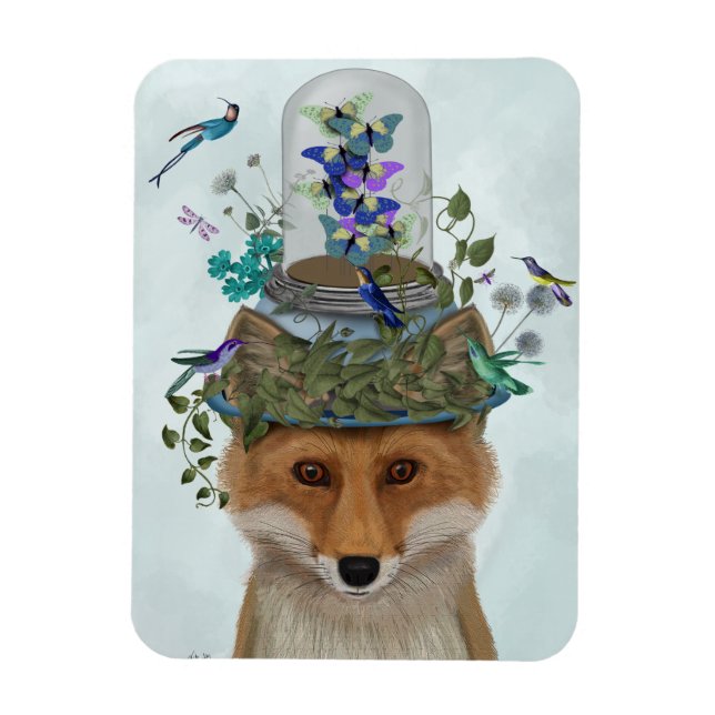 Fox with Butterfly Bell Jar Magnet (Vertical)