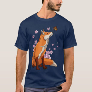 Fox With Butterfly Japanese Sakura Cherry Blossom  T-Shirt