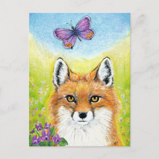Fox with Butterfly postcard (Front)