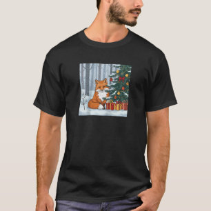 Fox with Christmas Tree and Presents Raglan Baseba T-Shirt