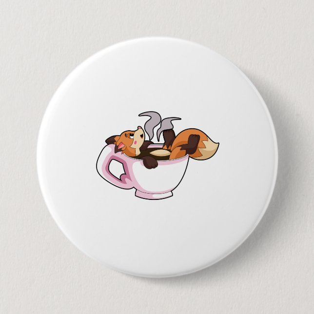 Fox with Coffee Cup 7.5 Cm Round Badge (Front)