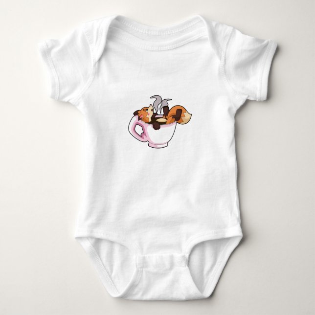 Fox with Coffee Cup Baby Bodysuit (Front)