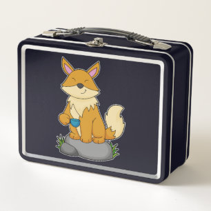 Fox with Coffee cup Metal Lunch Box