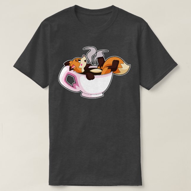 Fox with Coffee Cup T-Shirt (Design Front)
