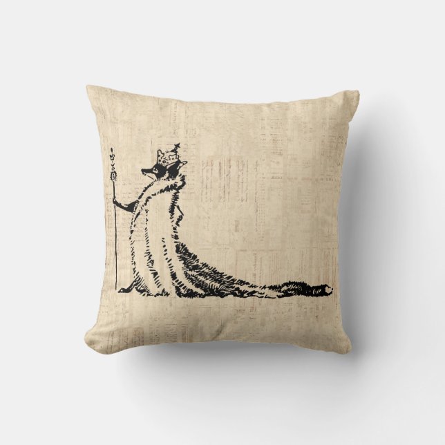 Fox with Crown Antique Illustration Vintage Art Cushion (Front)