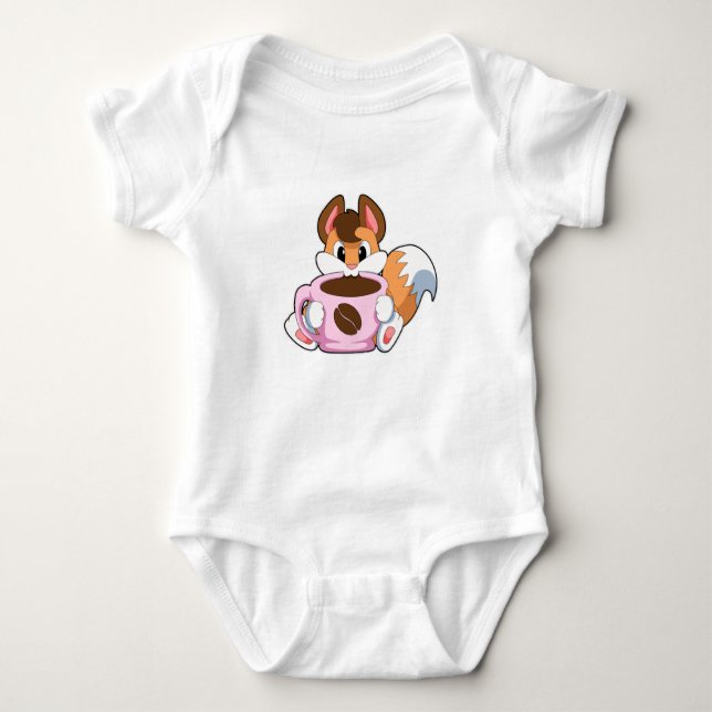 Fox with Cup of Coffee Baby Bodysuit (Front)