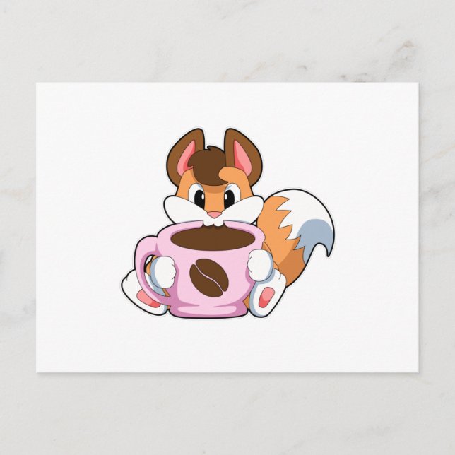 Fox with Cup of Coffee Postcard (Front)