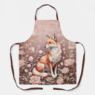 Fox With Dreamy Pink Floral Apron