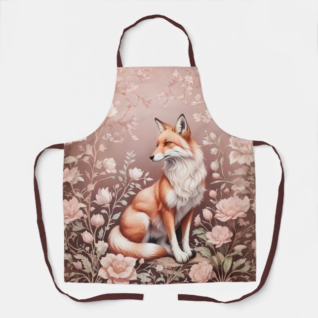 Fox With Dreamy Pink Floral Apron (Front)