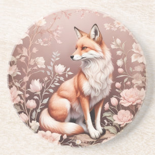 Fox With Dreamy Pink Floral Coaster
