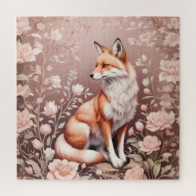 Fox With Dreamy Pink Floral Jigsaw Puzzle (Vertical)