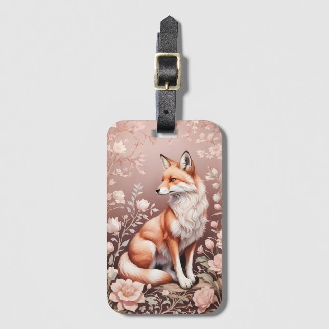 Fox With Dreamy Pink Floral Luggage Tag (Front Vertical)