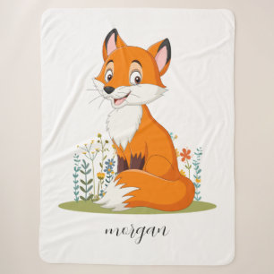 Fox With Flowers, Child's Name or Your Message Sherpa Blanket