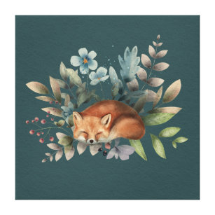 Fox With Flowers Cute Woodland Animal Art Painting Canvas Print