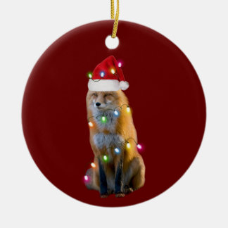 Fox With Hat Lights Christmas Ceramic Tree Decoration