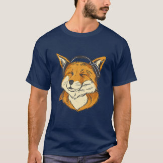Fox With Headphones Foxes Nature Wild Animal Kids T-Shirt