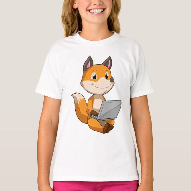 Fox with Laptop T-Shirt (Front)
