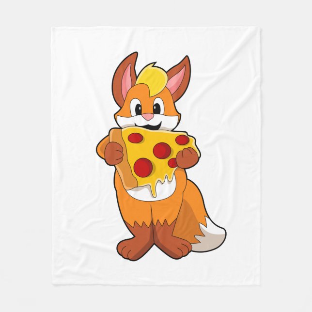 Fox with Pizza Fleece Blanket (Front)