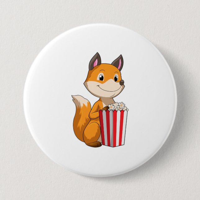 Fox with Popcorn 7.5 Cm Round Badge (Front)