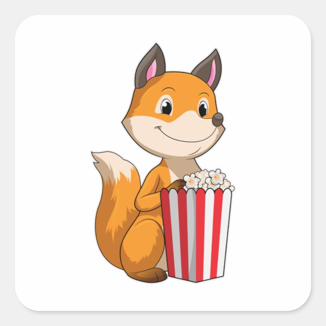 Fox with Popcorn Square Sticker (Front)