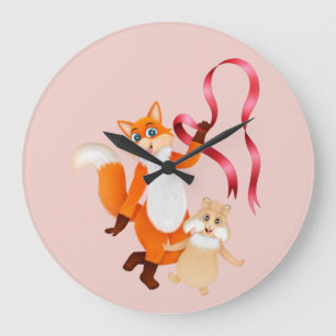 Fox With Ribbon and Rabbit With Bow Kids Clock